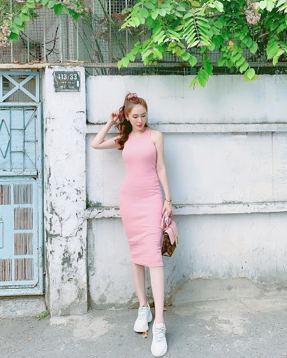 giày lười vải nữ mix cùng váy body