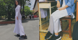 mặc áo dài đi giày sneaker
