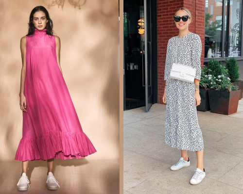 style đầm voan phối giày