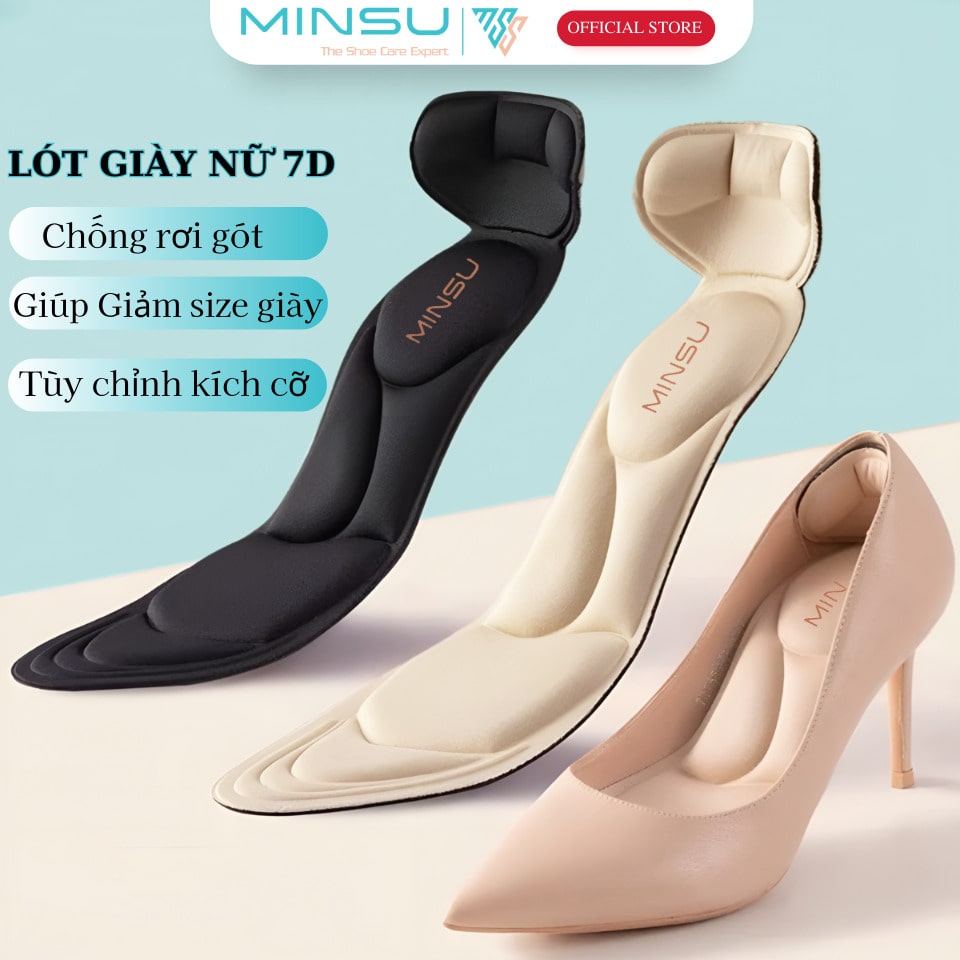 Lót Giày Nữ 7D MINSU M2301 Bảo Vệ Êm Chân, Chống Trầy, Thốn Gót Chân