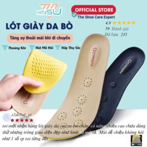 Lót Giày Da Bò Thật 100% + Cao Su Tự Nhiên MINSU M4015 Nam Nữ Thoáng Khí, Hấp Thụ Sôc, Thấm Hút Mồ Hôi Chống Hôi Chân