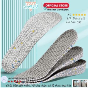 Lót Giày Tăng Chiều Cao MINSU M7025 Công Nghệ Ultraboot, Miếng Độn Đế Cao Su Non Siêu Êm Nhẹ,Thoáng Khí Cho Nam Nữ